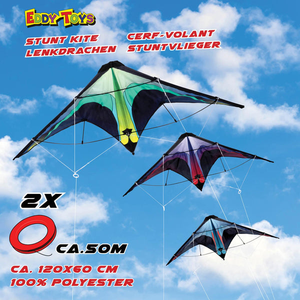 Eddy Toys Stunt Kite | 120x60cm Delta-Wing | Dual-Line Control