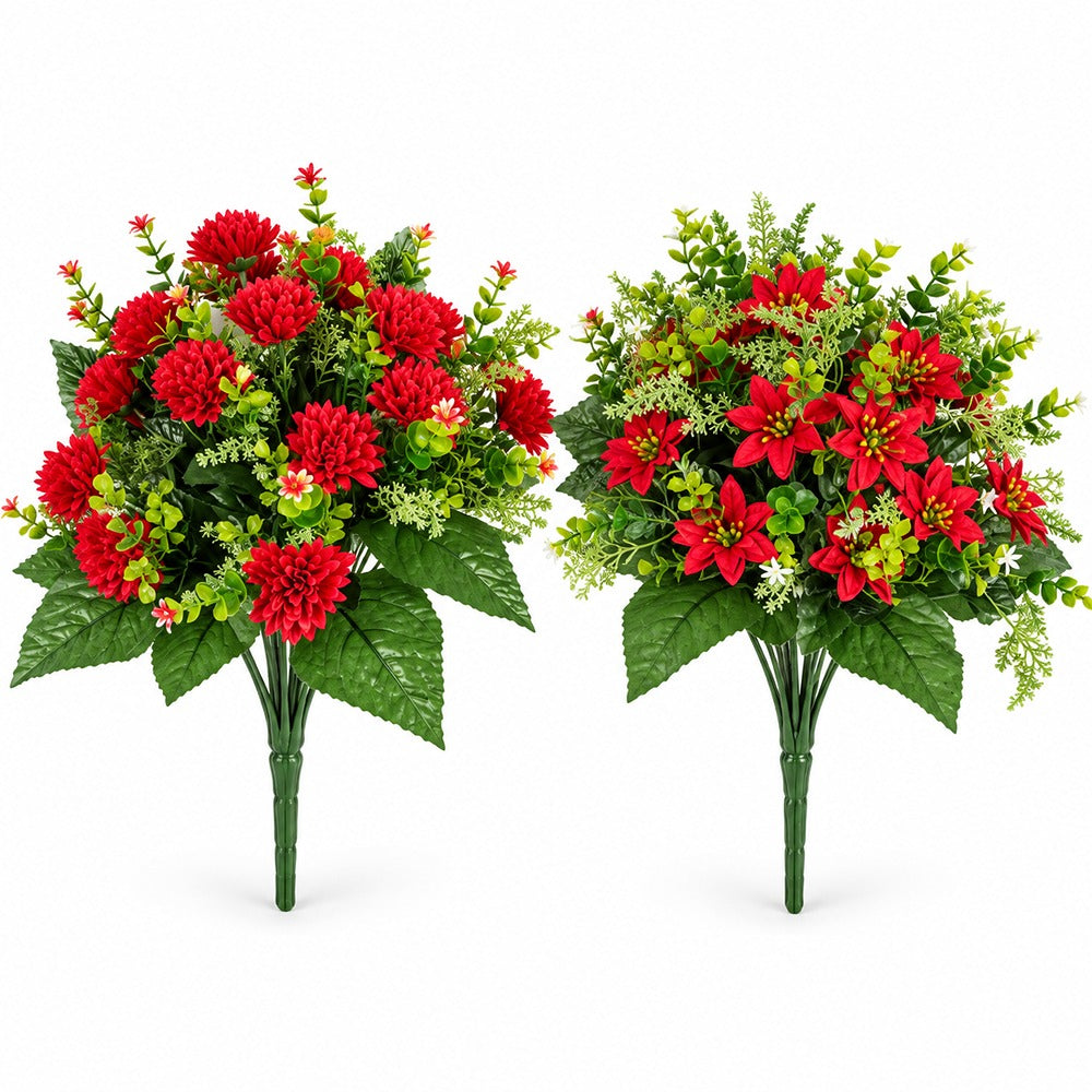 Christmas Red Chrysanthemum & Poinsettia Bouquets | Festive Decor