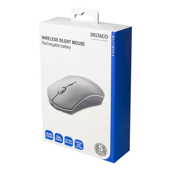 Deltaco Metallic Silver Wireless Office Mouse | USB-C Fast Charging