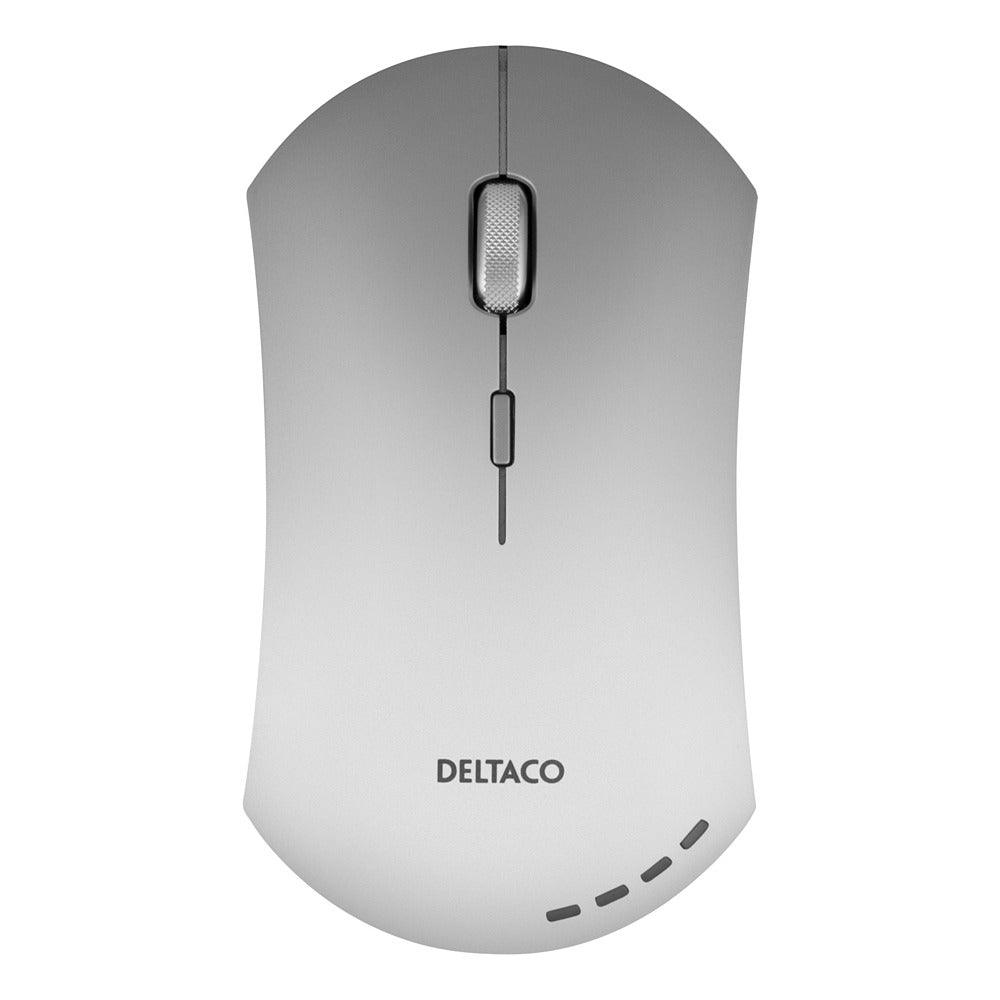 Deltaco Metallic Silver Wireless Office Mouse | USB-C Fast Charging