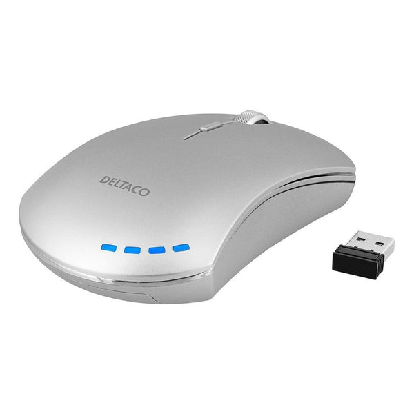 Deltaco Metallic Silver Wireless Office Mouse | USB-C Fast Charging