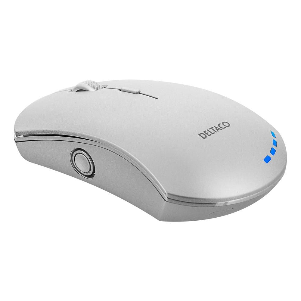 Deltaco Metallic Silver Wireless Office Mouse | USB-C Fast Charging