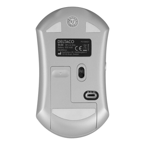 Deltaco Metallic Silver Wireless Office Mouse | USB-C Fast Charging