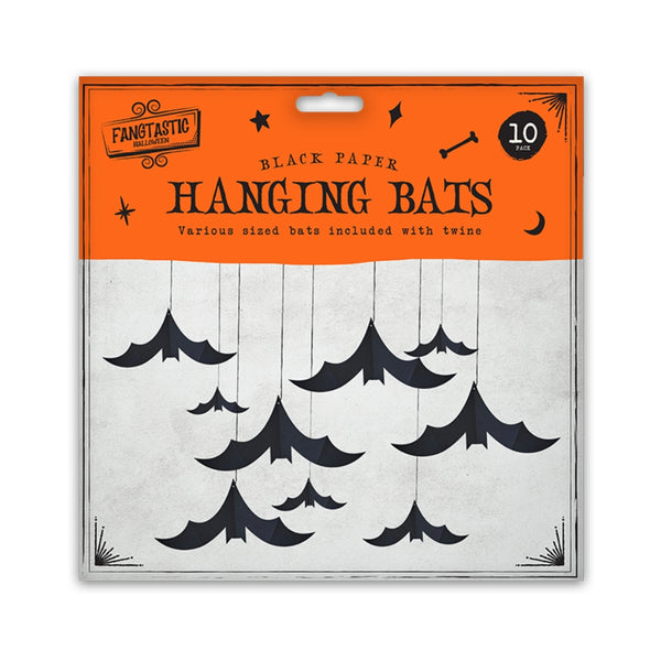 Halloween Hanging Bat Paper Decorations - Pack of 10, Assorted Sizes