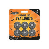Halloween Cobweb LED Tea Light Candles - Pack of 6, Assorted Colours