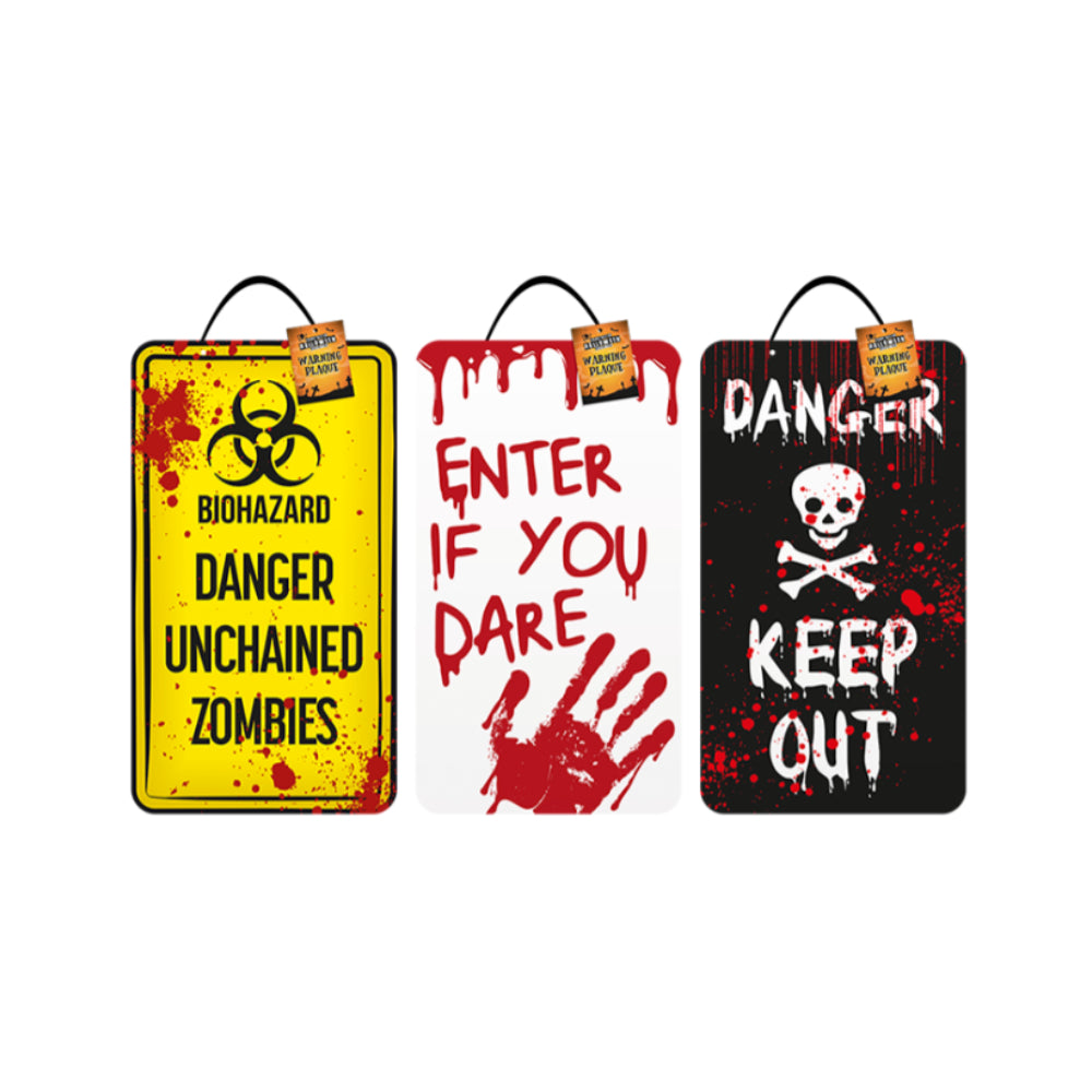 Halloween Horror Warning Hanging Plaque - 40 x 23cm, Assorted Designs