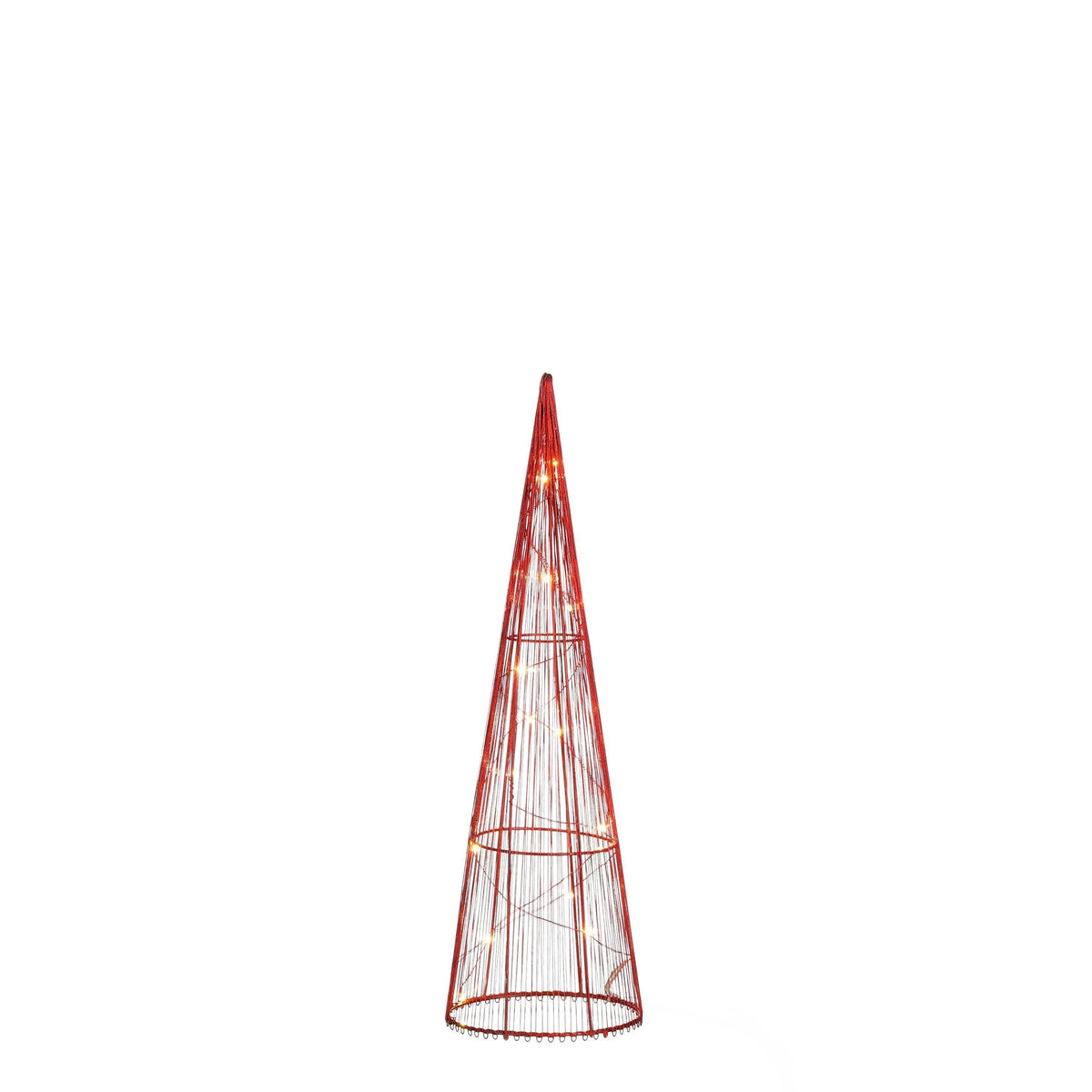 Warm White LED Cone Light Decoration | Red Wire Frame