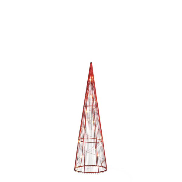Warm White LED Cone Light Decoration | Red Wire Frame