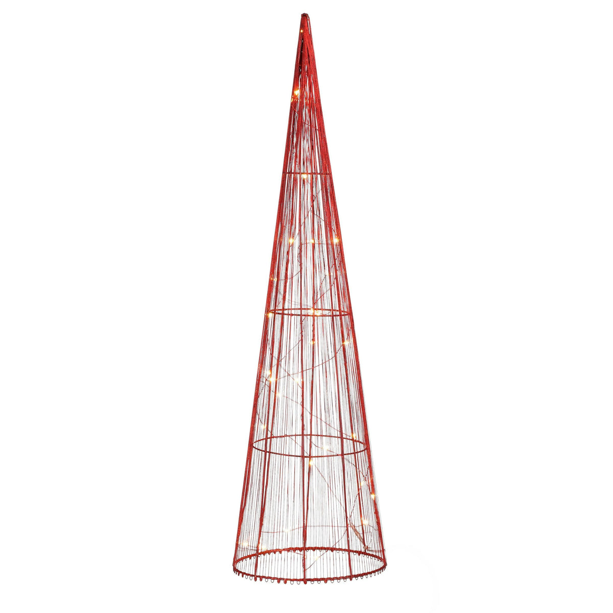 Warm White LED Cone Light Decoration | Red Wire Frame