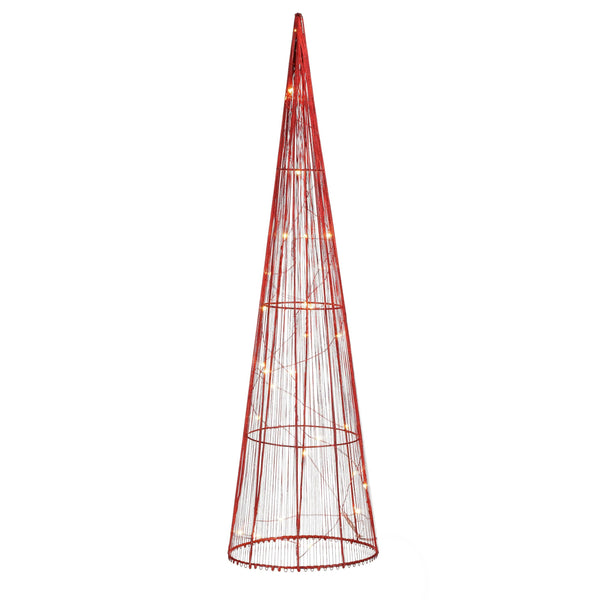 Warm White LED Cone Light Decoration | Red Wire Frame