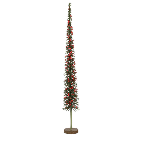 Green Slim Christmas Tree with Red Berries