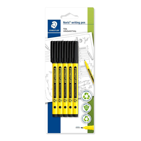 Staedtler Noris Handwriting Pens | Black 5pk | 0.6mm Tip