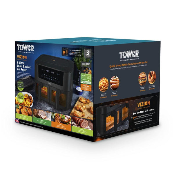 Tower Vortx 8L Dual Basket Digital Air Fryer with Vizion Viewing Windows