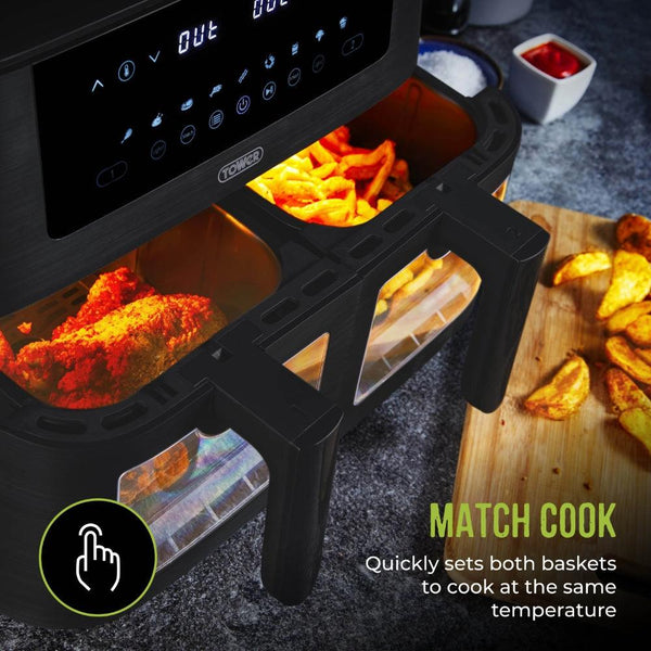Tower Vortx 8L Dual Basket Digital Air Fryer with Vizion Viewing Windows