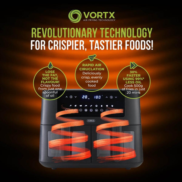 Tower Vortx 8L Dual Basket Digital Air Fryer with Vizion Viewing Windows