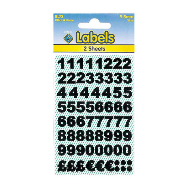 Esposti Durable Vinyl Labels | Numbers and Currency Symbols | Black 9.5mm 2pk