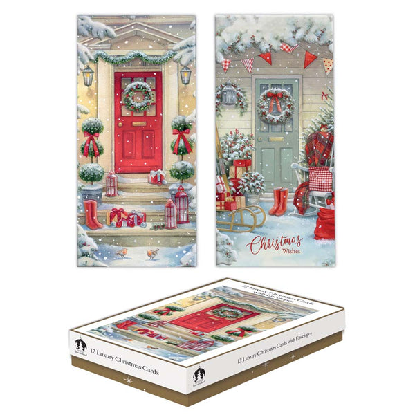 Christmas Luxury Boxed Christmas Cards | Pack of 12, with Envelopes, Door Scenes