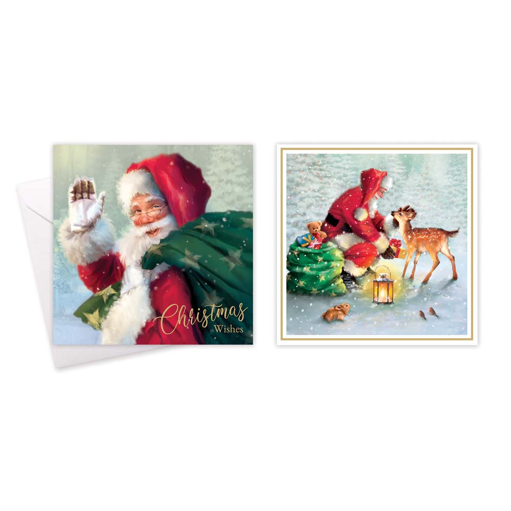 Christmas Santa Square Greeting Cards | Pack of 10, Assorted Designs