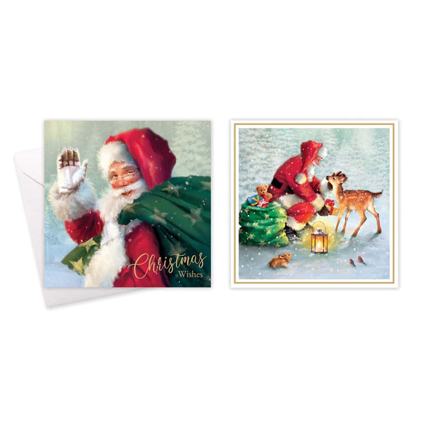 Christmas Santa Square Greeting Cards | Pack of 10, Assorted Designs
