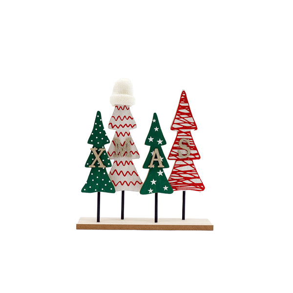 Christmas Wooden Xmas Trees on Stand Decor | Glitter XMAS Letters, 23 x 25cm