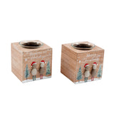Christmas Wooden Cube Tealight Candle Holder | 8 x 8cm, Glass Insert, Figurines