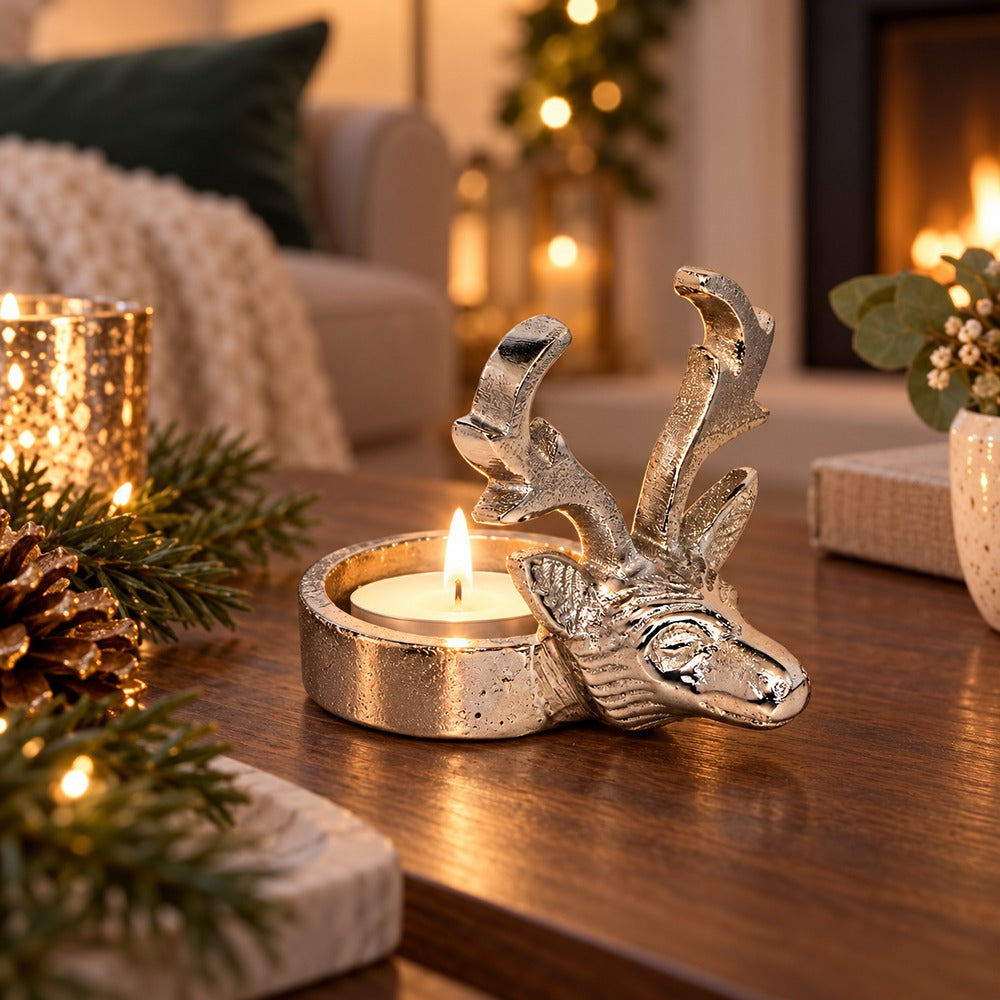 Deer Tealight Holder - Silver - 9cm