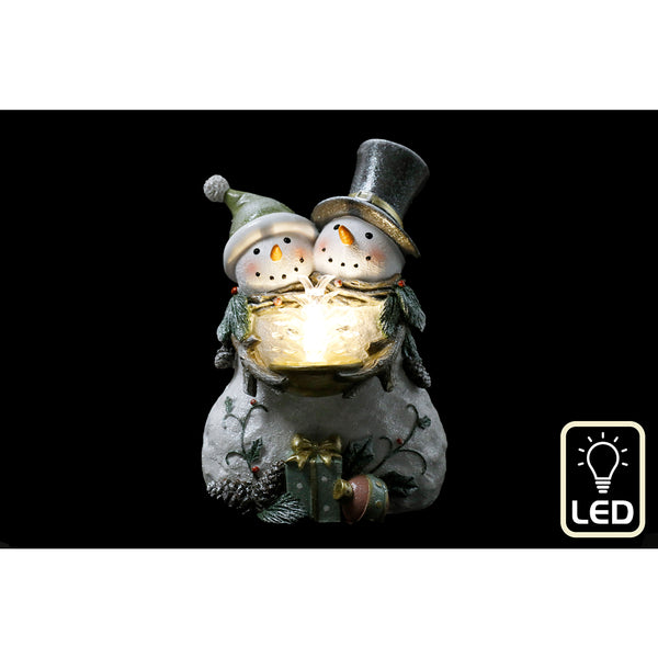 Christmas LED Snowman Couple Tabletop Decoration | 22 x 15cm, Warm Glow