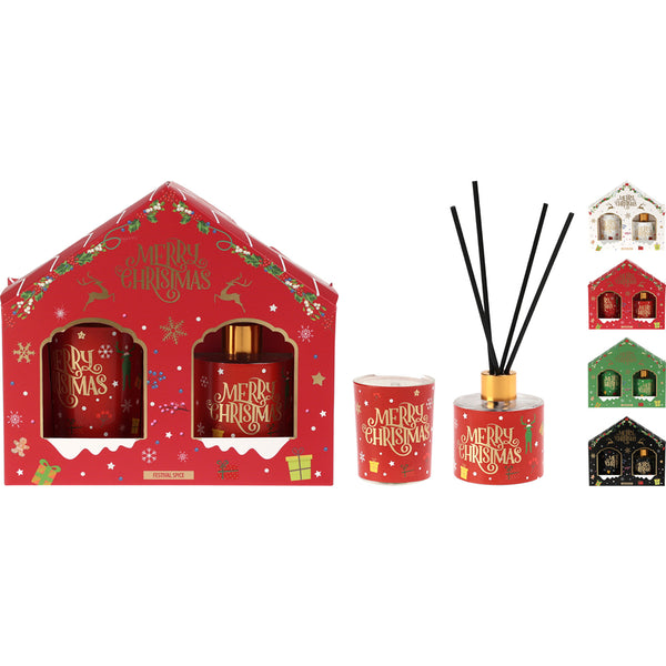 Christmas Reed Diffuser and Scented Candle Gift Set | Festival Spice, Gift Box