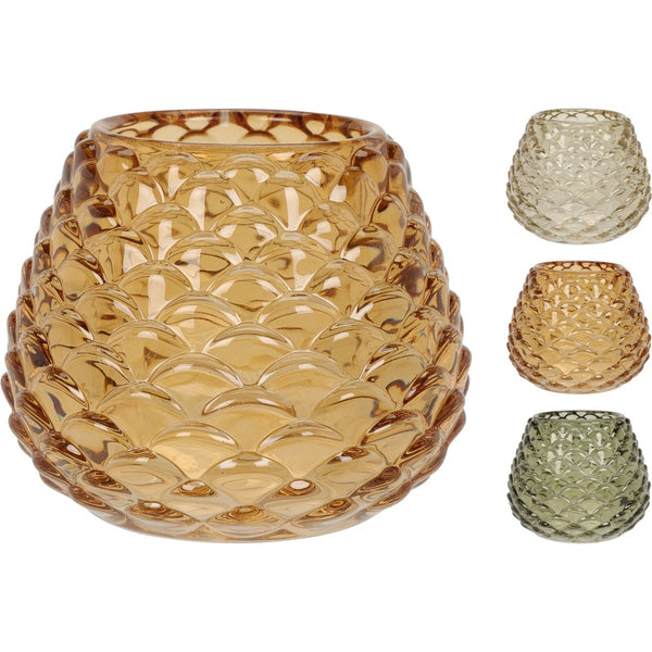 Tealight Holder Glass Pinecone Design | Assorted Woodland Colours