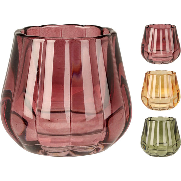 Glass Tealight Holder Ribbed Design | Assorted Colours