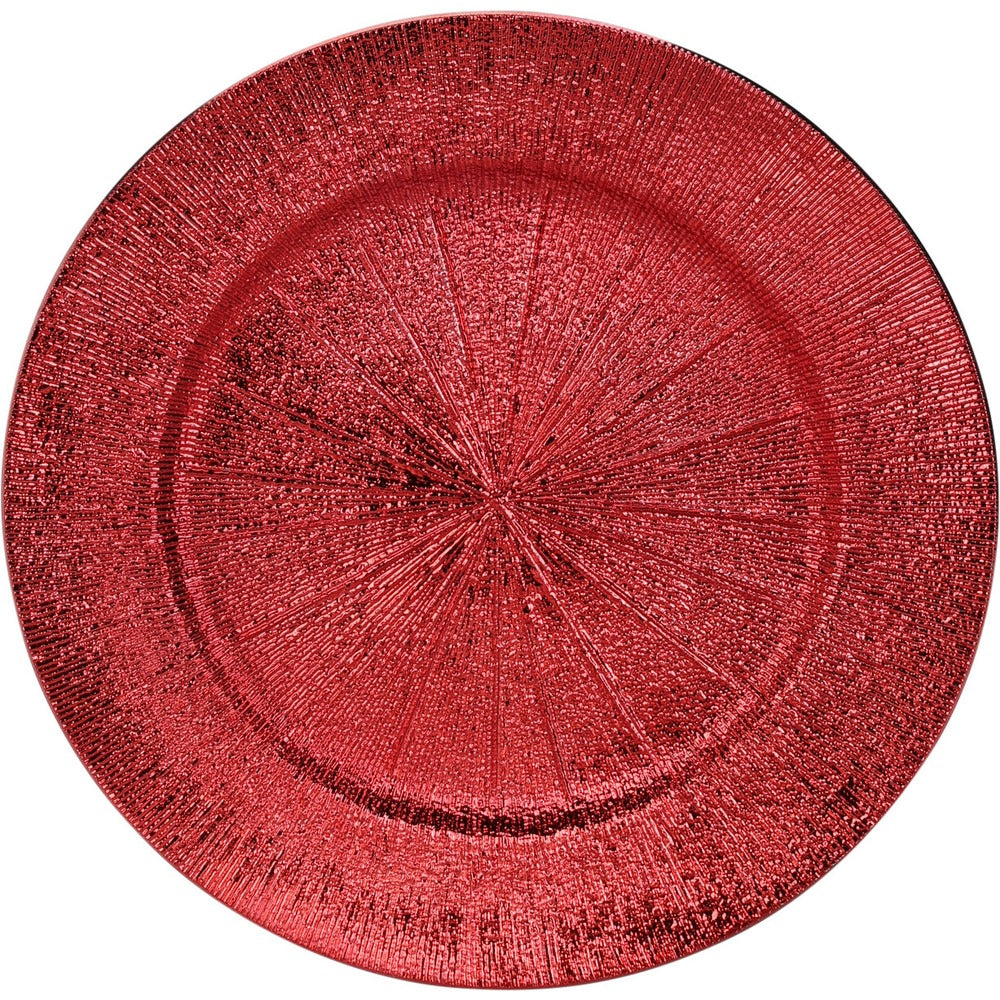 Red Metallic Christmas Charger Plate | 4 Pack Table Decoration