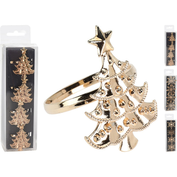 Christmas Napkin Rings Gold | 5cm Tree Design, 4 Pack
