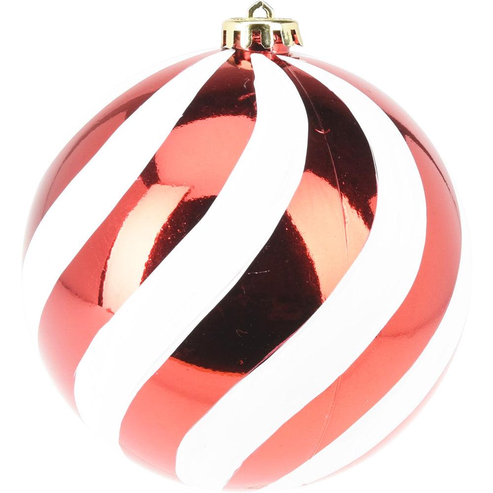 Red & White Stripe Shine Bauble | 14cm