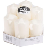 Ivory Decorative Pointed Top Pillar Candles | Pack of 7, Assorted