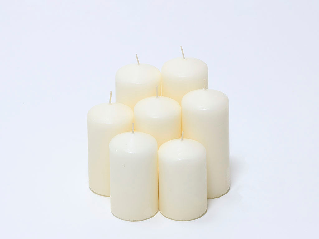 Ivory Decorative Pointed Top Pillar Candles | Pack of 7, Assorted