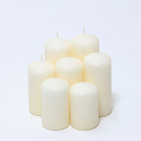 Ivory Decorative Pointed Top Pillar Candles | Pack of 7, Assorted