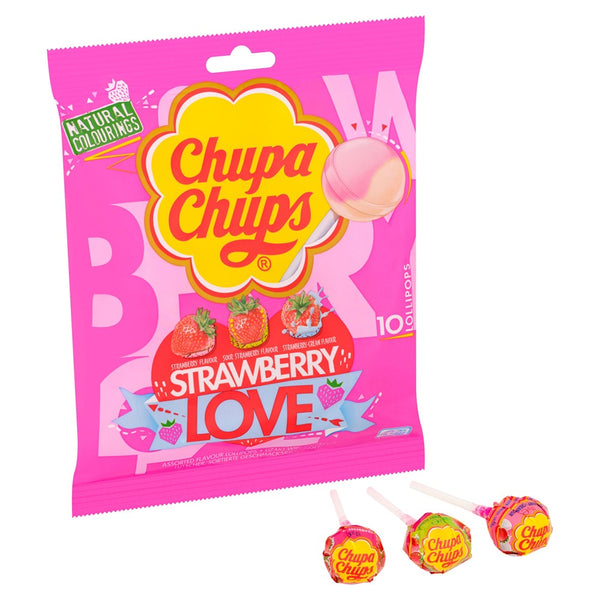 Chupa Chups Strawberry Lollipops | Pack of 10, 120g