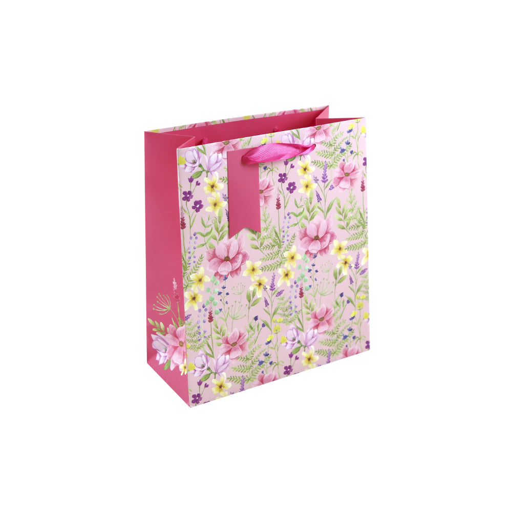 EuroWrap Floral Medium Gift Bag | Ribbon Handles, Wide Gusset