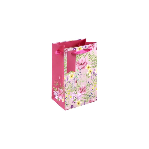 Floral Perfume Gift Bag | Floral Garden Print, Pink Panels, Ribbon Handles