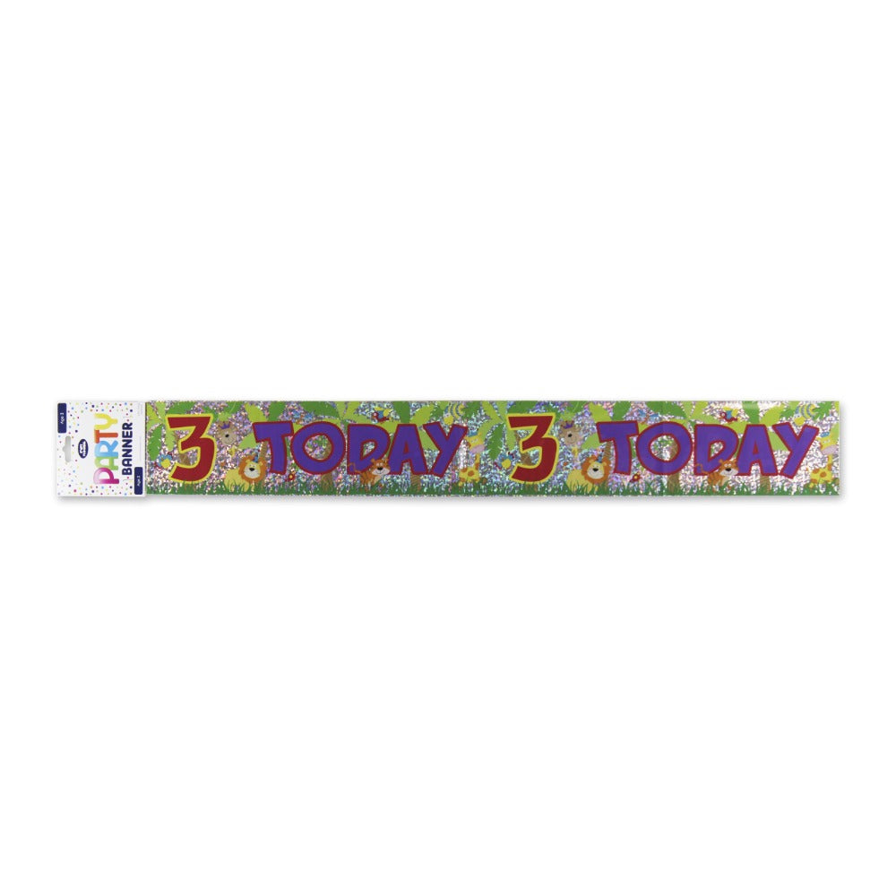 3rd Birthday Jungle Holographic Banner | 3 Today Headline Design