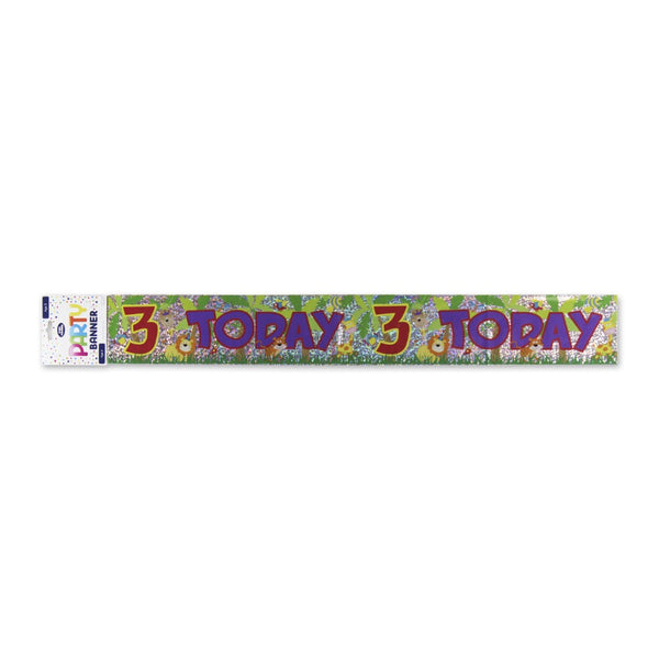 3rd Birthday Jungle Holographic Banner | 3 Today Headline Design