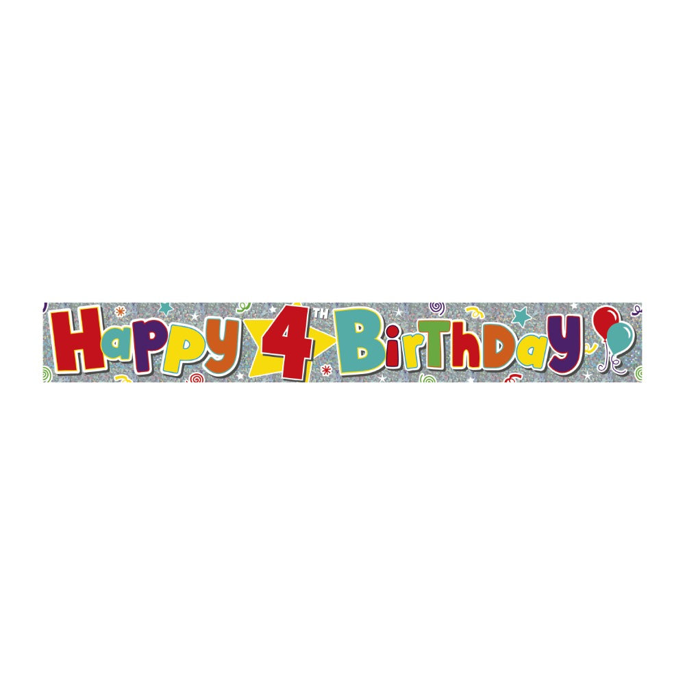 Happy 4th Birthday Banner | Sparkle Silver, Multicolour, Extra-Large