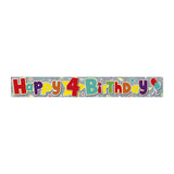 Happy 4th Birthday Banner | Sparkle Silver, Multicolour, Extra-Large