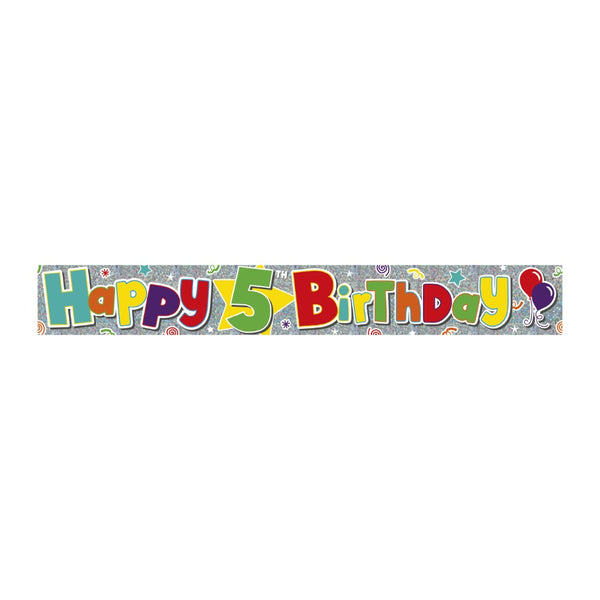 5th Birthday Happy Birthday Party Banner | Assorted Colours, Confetti Stars