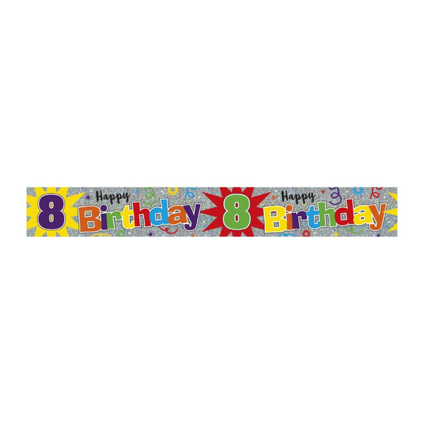 8th Birthday Holographic Banner Party Decoration | Happy 8 Birthday