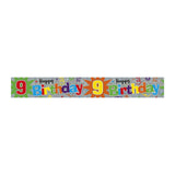 Happy 9th Birthday Holographic Banner | Multicolour, Silver Shimmer