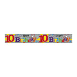10th Birthday Holographic Party Banner | Silver, Multicoloured Lettering