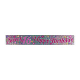 Sweet 16 Holographic Birthday Banner | Pink and Purple, Heart Accents