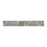 Happy 18th Birthday Holographic Banner Decoration | Gold, Black and Silver