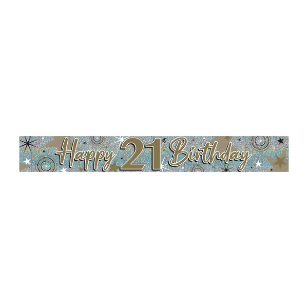 Happy 18th Birthday Holographic Banner Decoration | Gold, Black and Silver
